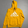 Felpa con cappuccio gialla adidas con logo bianco e tasca a marsupio