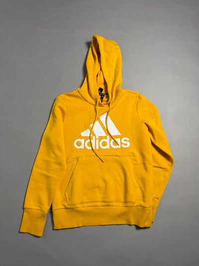 Felpa con cappuccio gialla adidas con logo bianco e tasca a marsupio