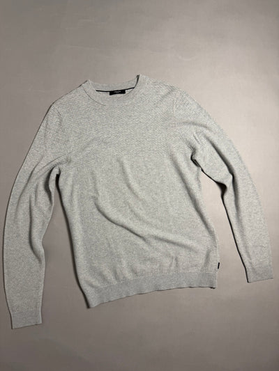 Maglione girocollo da uomo grigio chiaro Jack & Jones Premium steso frontalmente