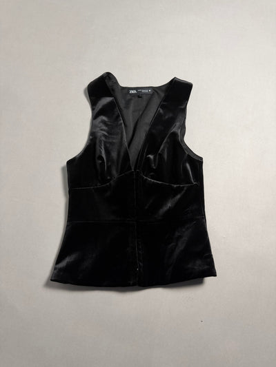 Top corpetto in velluto nero ZARA con scollo a V profondo