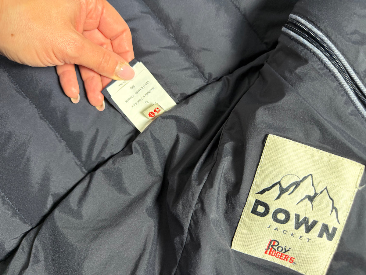 Etichetta interna con logo Down Jacket Roy Roger's e taglia 50
