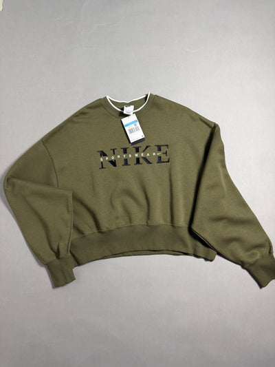 Felpa girocollo Nike verde oliva da donna con cartellino