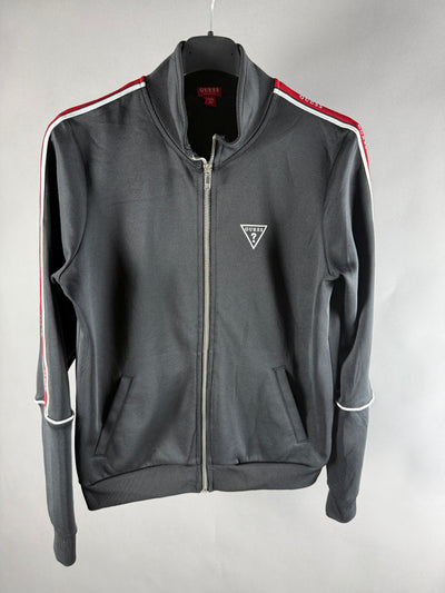 Vista frontale della felpa con zip GUESS nera con logo a triangolo sul petto