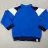 Vista posteriore della felpa Puma bambino blu con inserti bianchi e blu navy