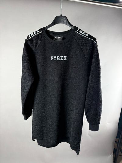 Abito felpa PYREX Kids nero lurex con logo bianco e bande sulle spalle