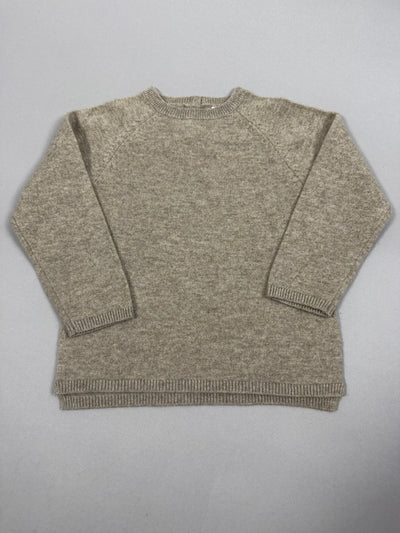 Vista frontale del pullover bambino Zara beige melange in maglia con girocollo a coste